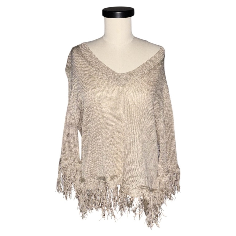 Bishop & Young Oatmeal Fringe V-neck Sweater Crop Top
